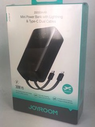 機樂堂 Joyroom JR-PBC07 30W mini Power Bank with Dual Cables 20000mAh-Black With USB.A to Type.C 0.25m 