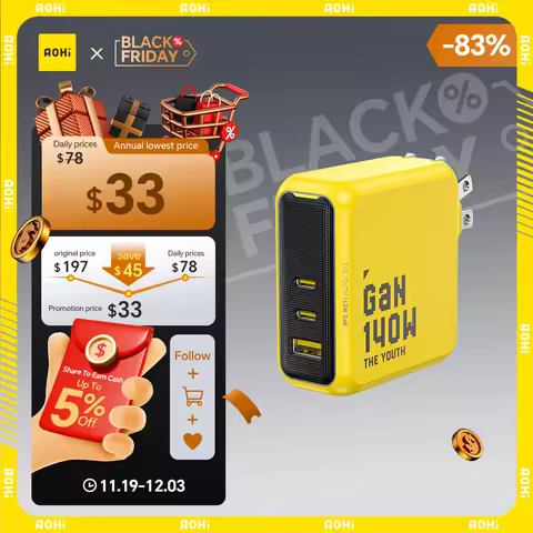 AOHI Youth 140W GaN Charger PD3.1 3-Port Type C Quick Charge For Macbook Pro Laptop USB Fast Charger