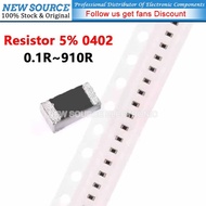 [100pcs] 0402 SMD Resistor 5% 1/16W 0.1R 910R 0R 0.2R 0.5R 1R 2.2R 4.7R 5.1R 47R 22R 33R 100R 330R 2