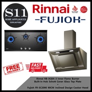 Rinnai RB-3CGN 3 Inner Flame Burner  Built-In Hob Schott Ceran Glass Top Plate + Fujioh FR-SC2090 90CM Inclined Design Cooker Hood BUNDLE DEAL - FREE DELIVERY