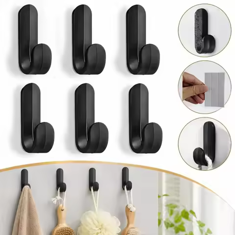 6Pcs J-Shaped Hook No-Drill Adhesive Hook Household Traceless Door-Back Adhesive Hook Key Hook