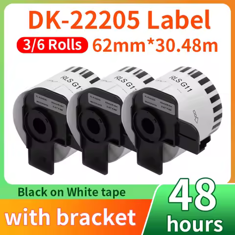 3/6 Rolls DK-22205 dk2205 Label Thermal Paper 62mm x 30.48m Continuous for Brother QL-500/500A/550/5