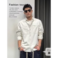 Autumn American Tooling Casual Shirt Men Pure Cotton Simple Loose White Shirt Men's Long-Sleeved Tre