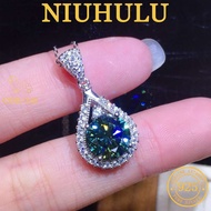 HIJAU PT950 Inlaid 2 Karat Blue-green Moissanite Diamond Beautiful Necklace For Women