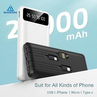 Yisen 20000mAh Power bank Fast Charging With 4 Cables For Phone Android Huawei LED Display Portable 