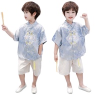 Boy Cheongsam Light Blue 2 in 1 Set Chinese New year Cheongsam White Peony 2 in 1 Set Chinese New ye