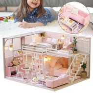 【ตุ๊กตา】Easy to Install Doll House Model DIY Pink Doll House for DIY House Kit Girls Birthday Gift Decoration Bedroom