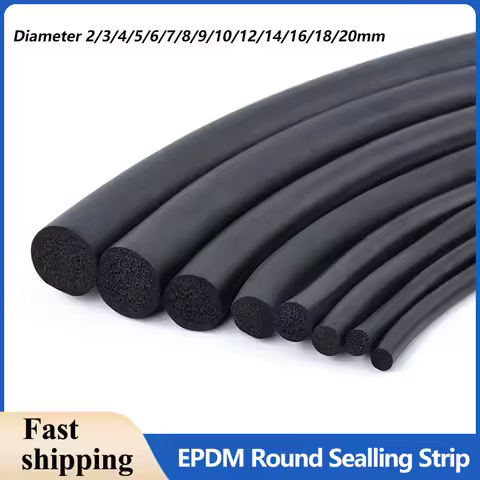 1/2/5m EPDM Sealling Strip 2/3/4/5/6/7/8/9/10/12/14/16/18/20mm Sound Proofing Dustproof Foamed Rubbe