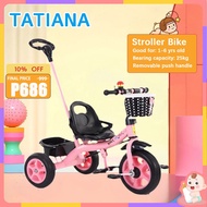 TATIANA Bike for Kids 3 Wheels Trolley Bike Baby Stroller Bike With Front Back Basket Push Handle