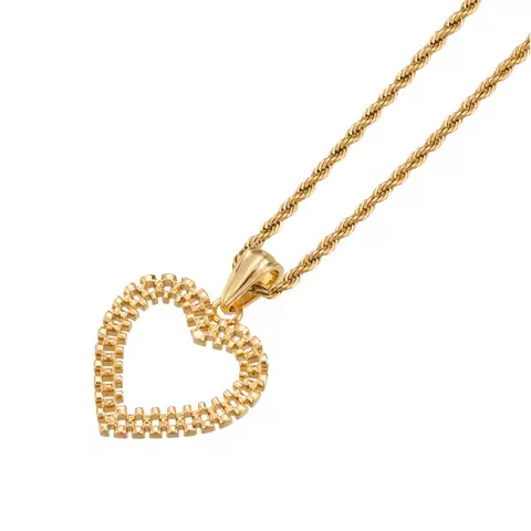 Chain style Heart Shape Pendant 2.5mm Stainless Steel Rope Chain for men women 14K Gold 4mm Figaro H