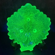 3-Legged Maple Leaf Plate By Gillinder & Sons 140 Years Old Vaseline Glass Collectible Condition
