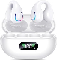 Open Ear Bone Conduction Headphones, Wireless Clip On Earbuds Bluetooth 5.3 Earphones with LED Displ
