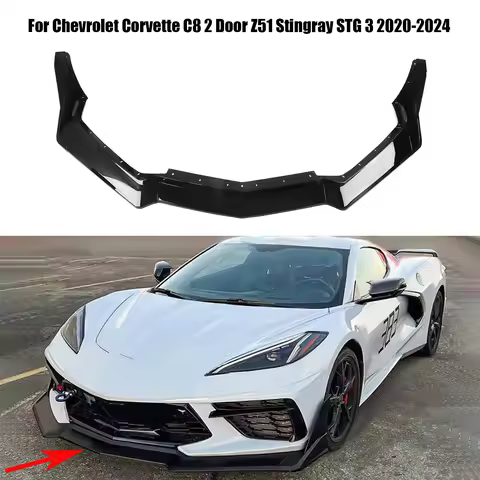 Car Front Bumper Spoiler Lip Splitter For Chevrolet Corvette C8 2 Door Z51 Stingray STG 3 2020-2024