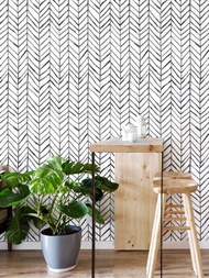 1m/3m 黑白墨條紋裝飾自黏壁紙適用於櫥櫃、桌椅