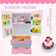 Educational Toys Kids Wooden Refrigerator Double 2-Doors Fridge Cabinet Kitchen Sets Pretend Play Wooden Toys