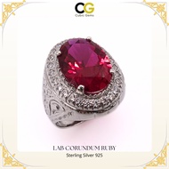 CG HIGHER GRADE LAB CORUNDUM RUBY STERLING SILVER 925 MENS RING OVAL CUT VINTAGE DESIGN RING