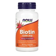 NOW Foods, Biotin, 5,000 mcg, 60 Veg Capsules. Vegan And Halal USA. Exp 02/2026