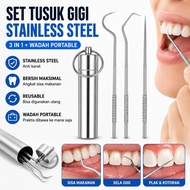 Set of 3 Types of Cleaning Skewers Stainless Steel ToothSELA + Toothpick Tube Container Set 3 in 1 C