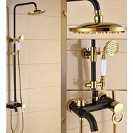 Black Gold Brass Bathroom Faucet Rain Shower Head Mixer System Set With Handshower Tub Spout Urs910