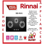 Rinnai RB-983G 3 BURNER BUILT-IN HOB TEMPERED GLASS (BLACK) TOP PLATE| Local Warranty | Express Free Delivery