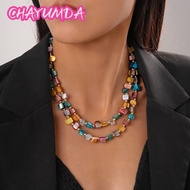 CHAYUMDA Colorful Necklace, Elegant Exaggerate Beaded Necklace, Fashion Irregular Double-layer Jewel