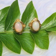 天然埃塞俄比亞蛋白石配黃色藍寶石銀鍍金耳釘