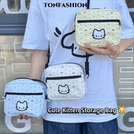 TONFASHION Camera Pouch, Large Capacity with Strap Storage Bag, INS Kitten Polka Dot Print Cosmetic 