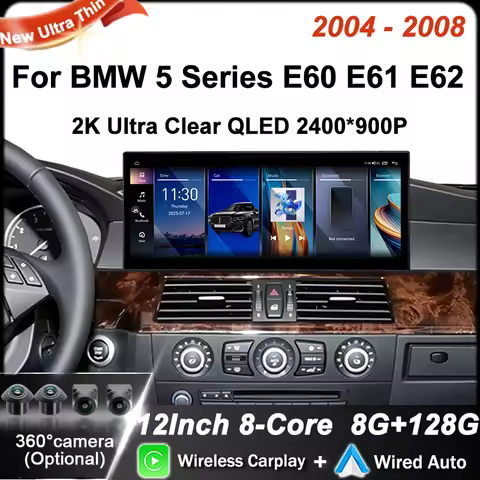 12.3" Ultra-thin Screen Android 16 BT for BMW 5 Series E60 E61 E62 2004-2008 CIC CCC System 4G Car R
