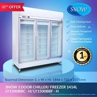 SNOW 3 DOOR DISPLAY UPRIGHT CHILLER &amp; FREEZER 1414L (1 year Warranty) / LY1500BBC-H / LY1500BBF-H (BUATAN MALAYSIA)