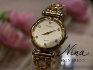 ⏱️ Nina Ricci 蓮娜麗姿|花朵造型鑲鑽金色古董石英手錶#二手