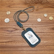 Retro Handmade Bus Card Cover Crazy Horse First Layer Cowhide Work Card Certificate Holder With Lany