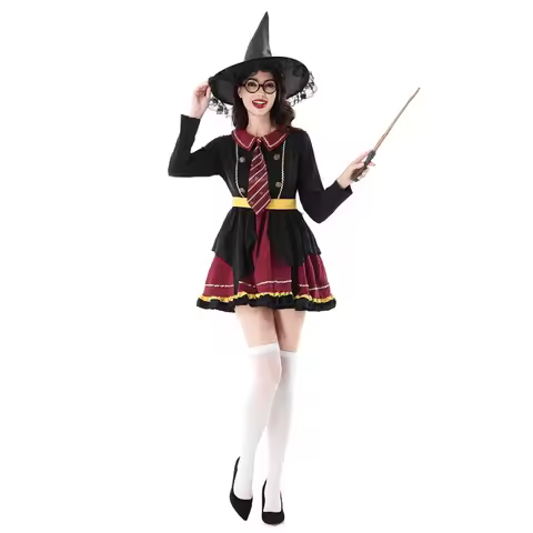 2025 Halloween Witch Costume Witch Hat Harry Potter Cosplay Costume College Student Performance Cost