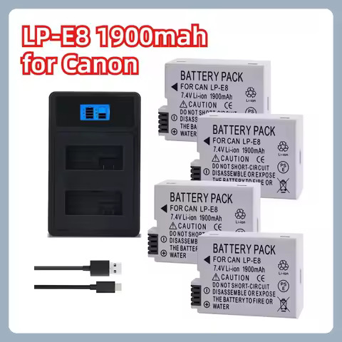LP-E8 1900mah 7.4V LP E8 Batteries LED Dual Charger set for Canon EOS 550D 600D 650D 700D X4 X5 X6i 