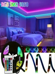 1個3.28英尺至16.4英尺RGB LED燈，搭配24鍵遙控器，可以自由裁剪，亮度和閃爍速度可調，適用於家居裝飾、派對氛圍燈、慶祝氛圍燈、客廳和臥室的氛圍燈。