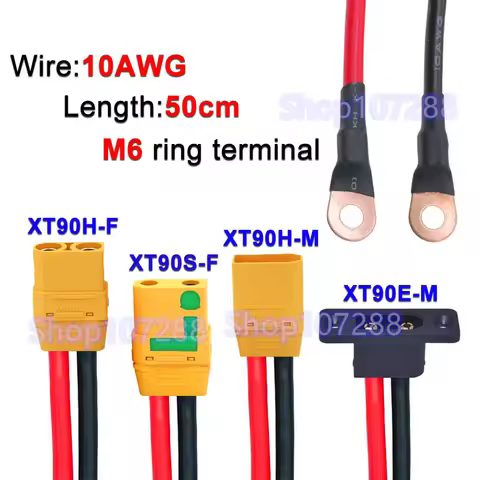 XT90H/XT90S-F/XT90E-M to M6 Ring Eyelet Terminal Plug Connector Cable 10AWG RC ESC Charger Side Powe