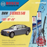 [BOSCH CLEAR Advantage] ใบปัดน้ำฝน BOSCH ก้านอ่อน คู่หน้า 19+24 Hook สำหรับ BMW 3 Series  318i 323i 325i E46 year 1999-2005 บีเอ็มดับบลิว ซีรีย์ 3 ปี 9900010203040542434445464748