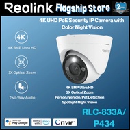 Reolink RLC-833A-3X P434 4K Security Camera Outdoor System, 3X Optical Zoom, Two-Way Color Night Vis