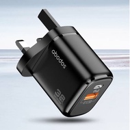 ABODOS AS-CS238 Travel Charger / 38W PD + QC 3.0 Super Fast Quick Charging / Dual Output / UK Plug