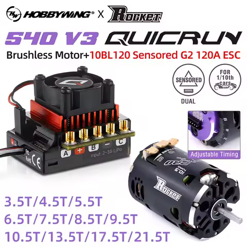 Hobbywing QUICRUN 10BL120 120A ESC w/Rocket 540 V3 4.5T Motor Sensored Brushless Combo for Competiti