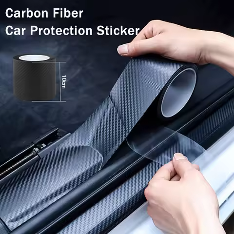 3D Carbon Fiber Car Threshold Protection Waterproof Anti Scratch Black Nano Sticker for Car Body DIY