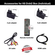 [Local Seller][Ready Stock] K8 DVB-T2 Receiver Box Accessories/ Remote Controller/ EU 2 Pin Adapter/ UK 3 Pin Adapter