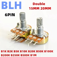10PCS WH148 Potentiometer B200K 200K B250K 250K Ohm Dual Linear Shaft Taper Rotary Resistors 15MM 20