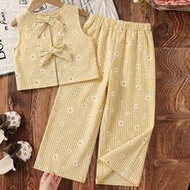 2pcs/Set Young Girl Ditsy Floral Sleeveless Top & Loose Casual Pants Set Kids Two Pieces Outfit Girl