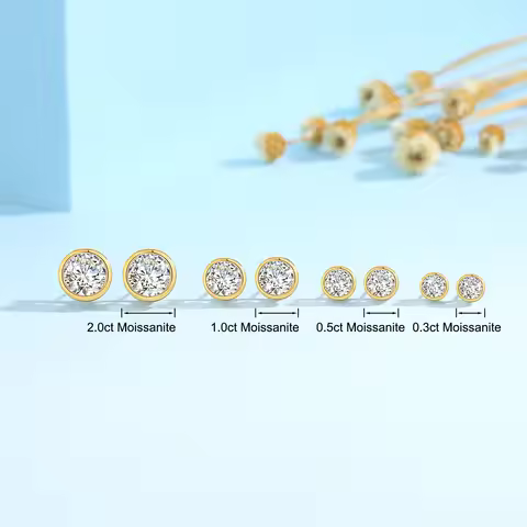 Genuine 18K Gold Moissanite Stud Earrings 2ct Diamond Earrings Classic Trendy for Women Wedding Gift