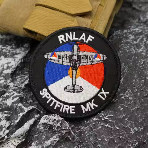 RNLAF SPITFIRE MK IX Embroidered Patch with merrow border, Sewable Applique for Clothing and Backpac