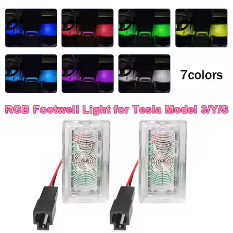 2/4PCS LED HD RGB Footwell Lights Car Seat Lamp 7 Colors For Tesla Model 3 Model Y/S Car LED Atmosph