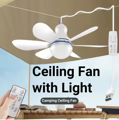 USB Ceiling Fan Lighting 6 Leaves USB Powered Ceiling Canopy Fan Hanging Fan with Remote Control Cam