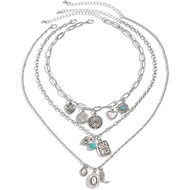 Western Necklace for Women, Cowgirl Turquoise & Cowboy Boot Charm Pendant, Boho Layered Chain Neckla