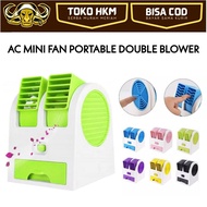 AC Mini Fan Portable Double Blower Kipas Angin Dingin Pakai Es Batu Ice Gell Murah COD
