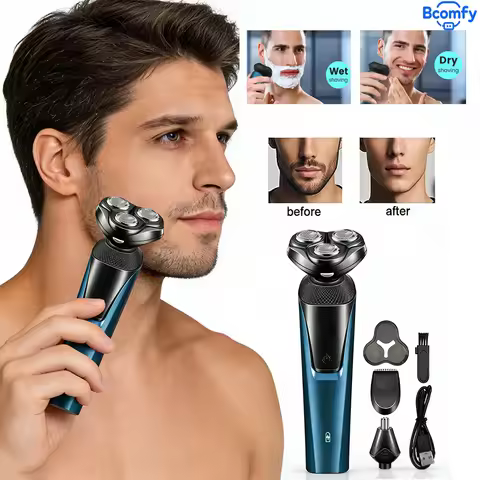 Electrical Shaver for Men 4D Floating Heads Shaving Machine 3-in-1 Rechargeable Beard Shaver Portabl